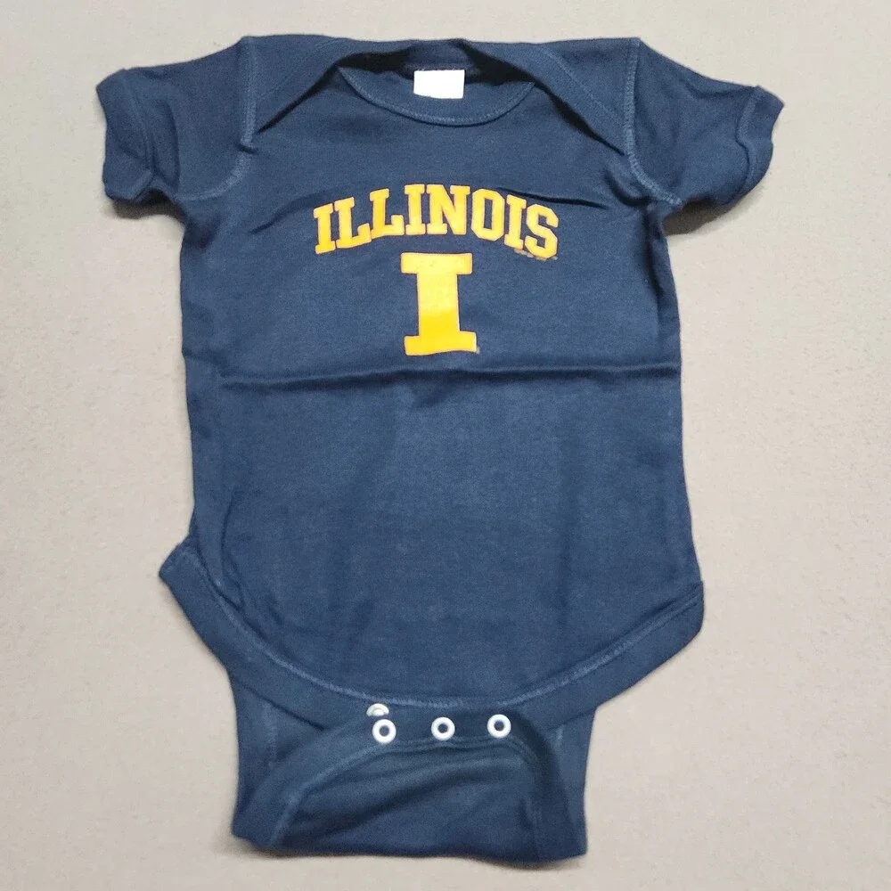 Rabbit Skins Illinois Illini I Baby Bodysuit 6 Months 100% Cotton Navy Blue 142